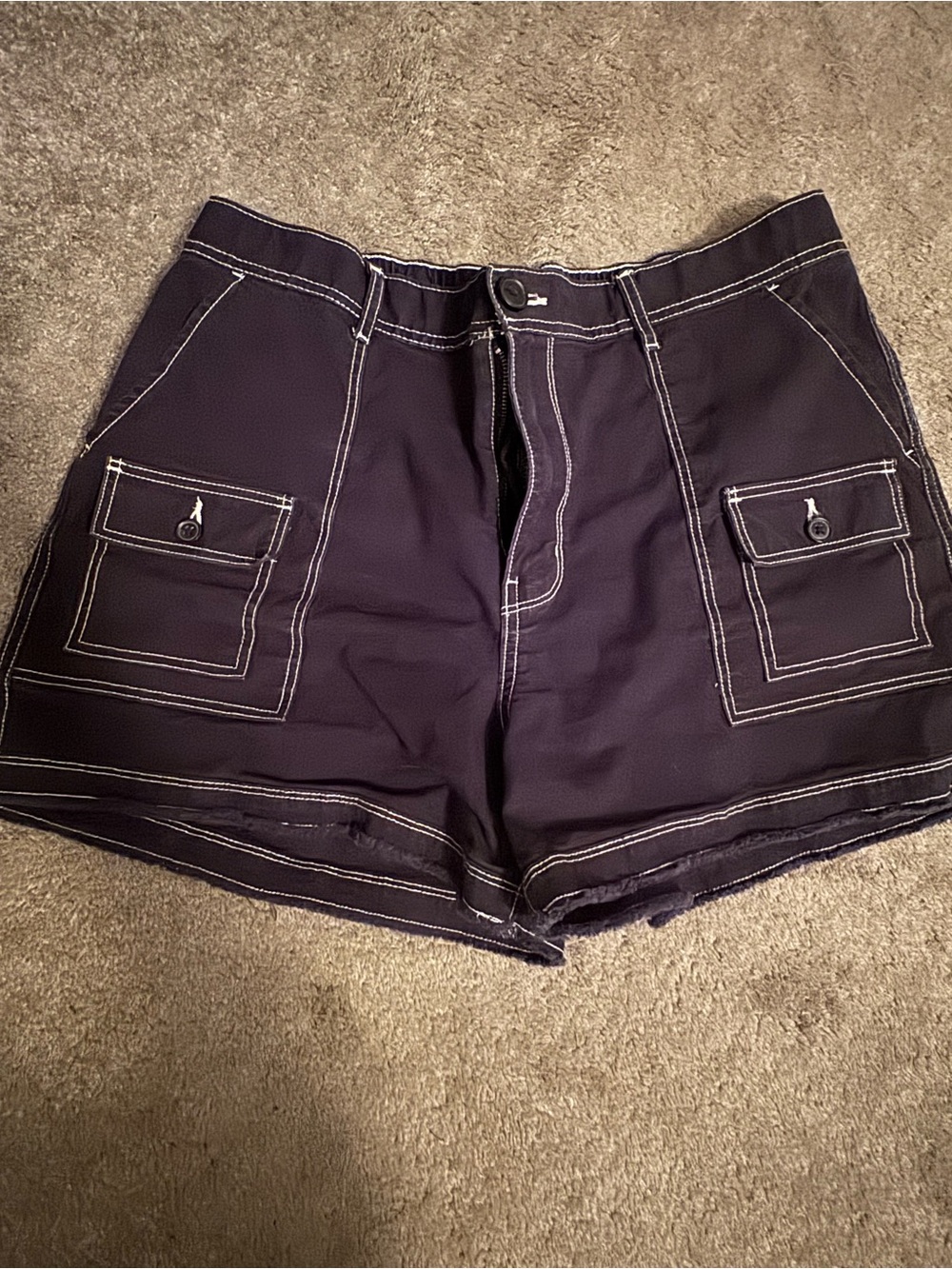 SO Women's Dark Navy Cargo Shorts with White Contrast Stitching